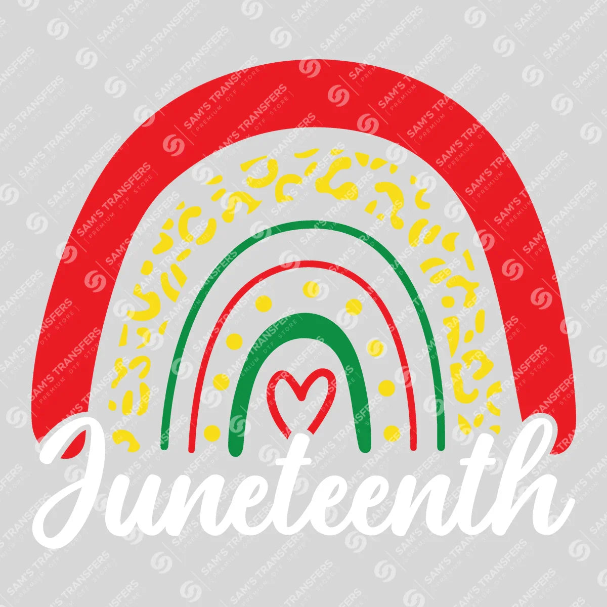 Apparel featuring a Juneteenth Rainbow-themed DTF transfer.