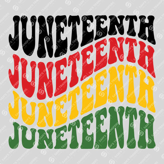 Apparel featuring a Juneteenth Retro-themed DTF transfer.