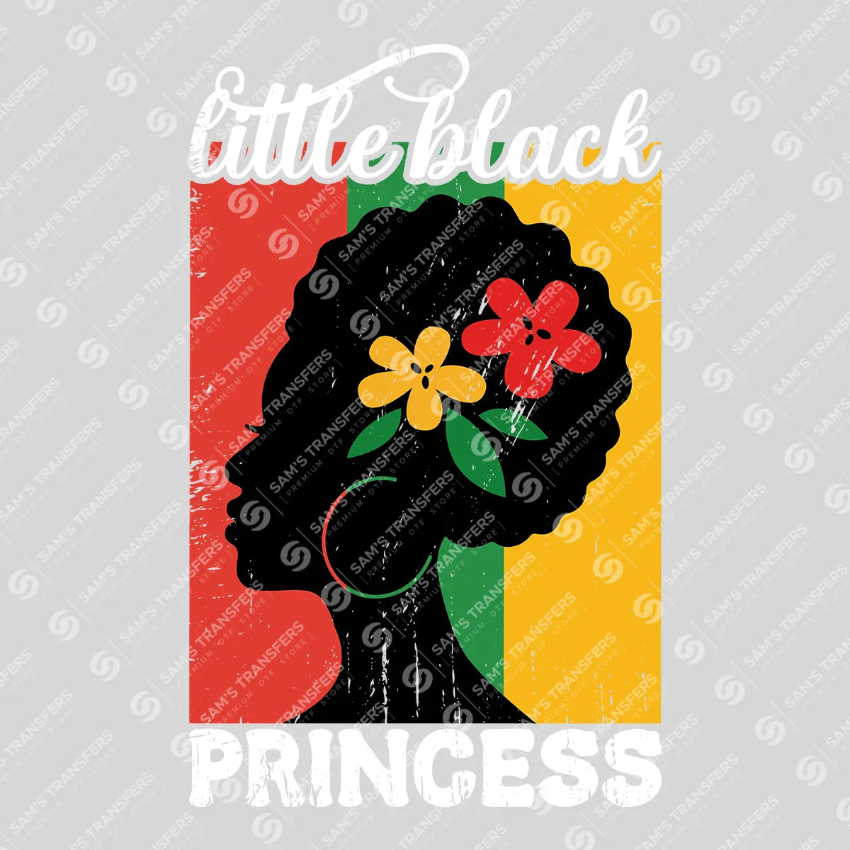 Apparel featuring a Little Black Princess-themed DTF transfer.