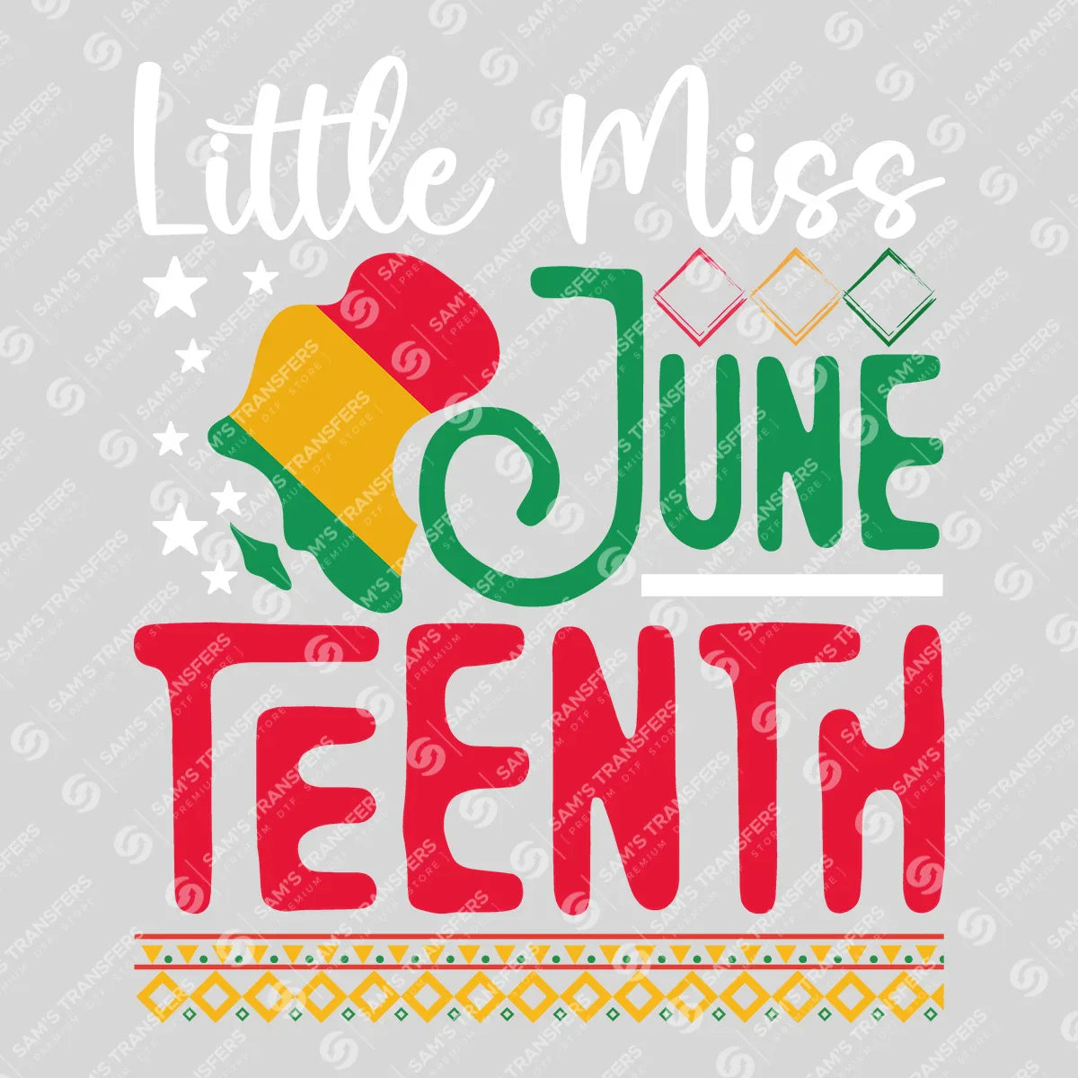Apparel featuring a Little Miss Juneteenth-themed DTF transfer.