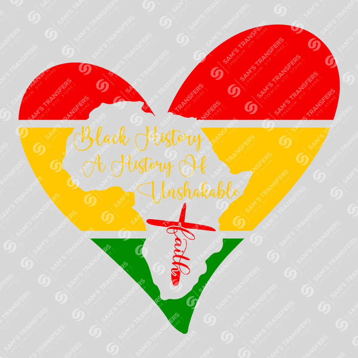 Apparel featuring a Black History Unshakable Faith-themed DTF transfer.