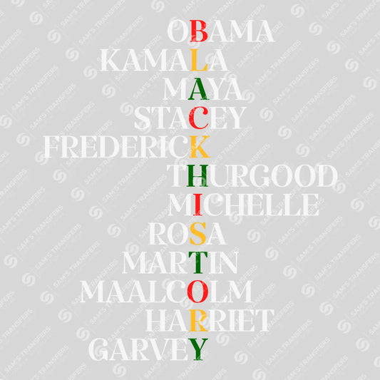 Apparel featuring a Black History Icons-themed DTF transfer.