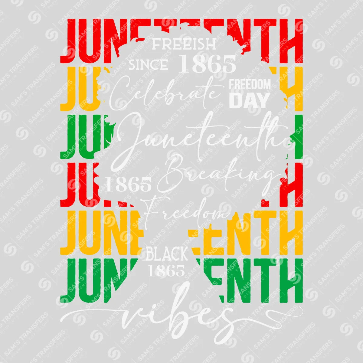 Apparel featuring a Juneteenth Vibes-themed DTF transfer.