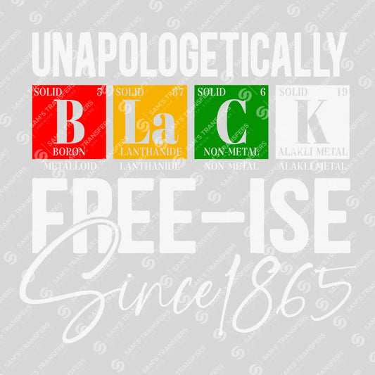 Apparel featuring a Unapologetically Black Freeish 1865-themed DTF transfer.