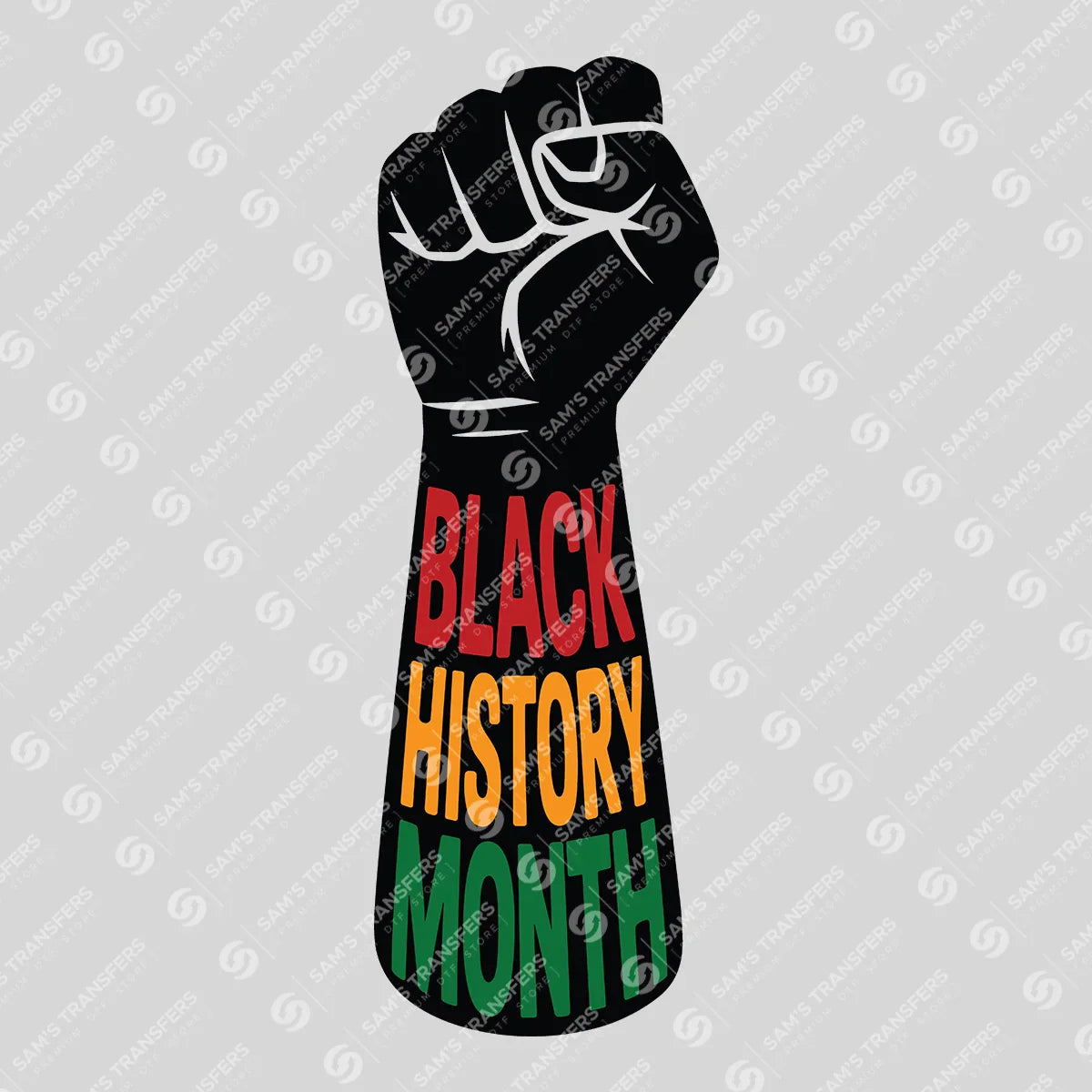 Apparel featuring a Black History Month-themed DTF transfer.