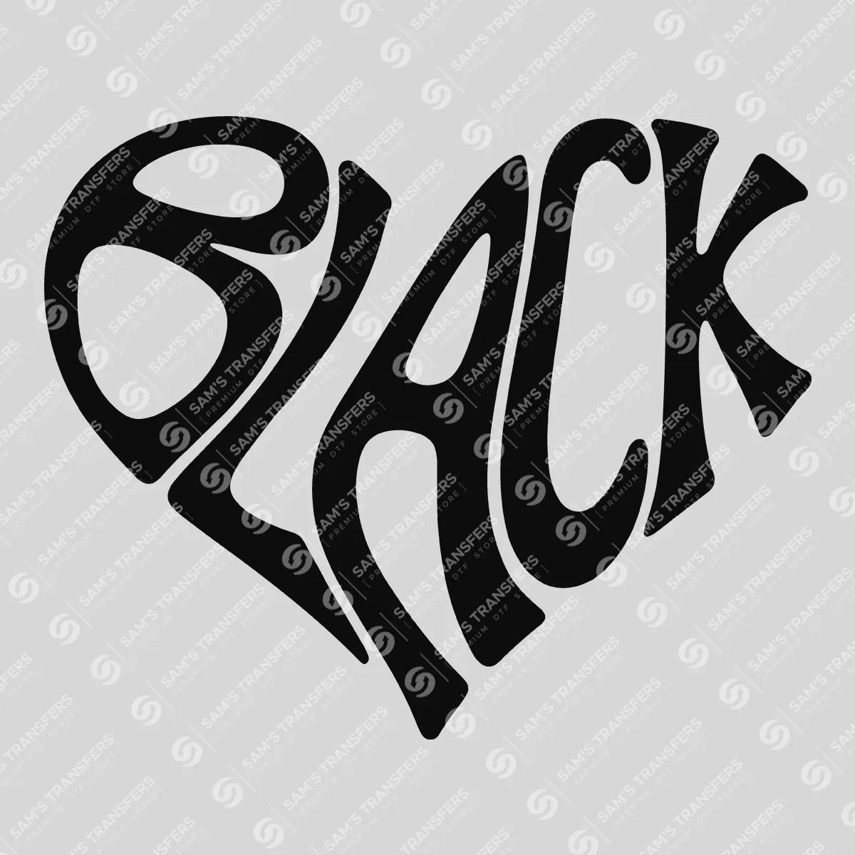 Apparel featuring a Black Heart-themed DTF transfer.