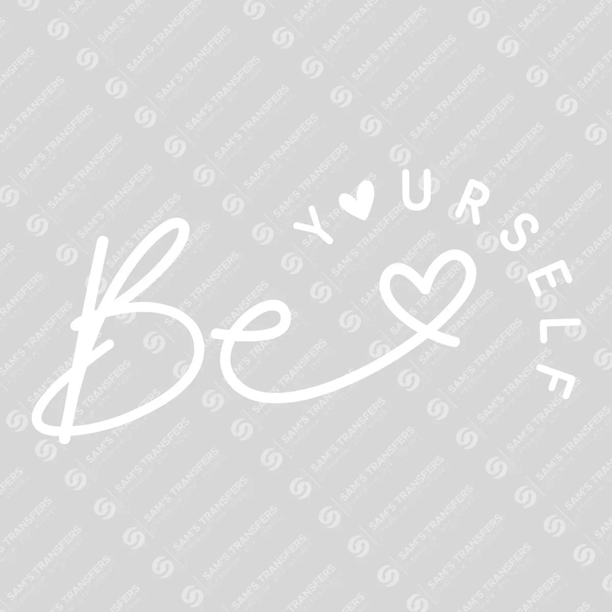 Apparel featuring a Be Yourself-themed DTF transfer.