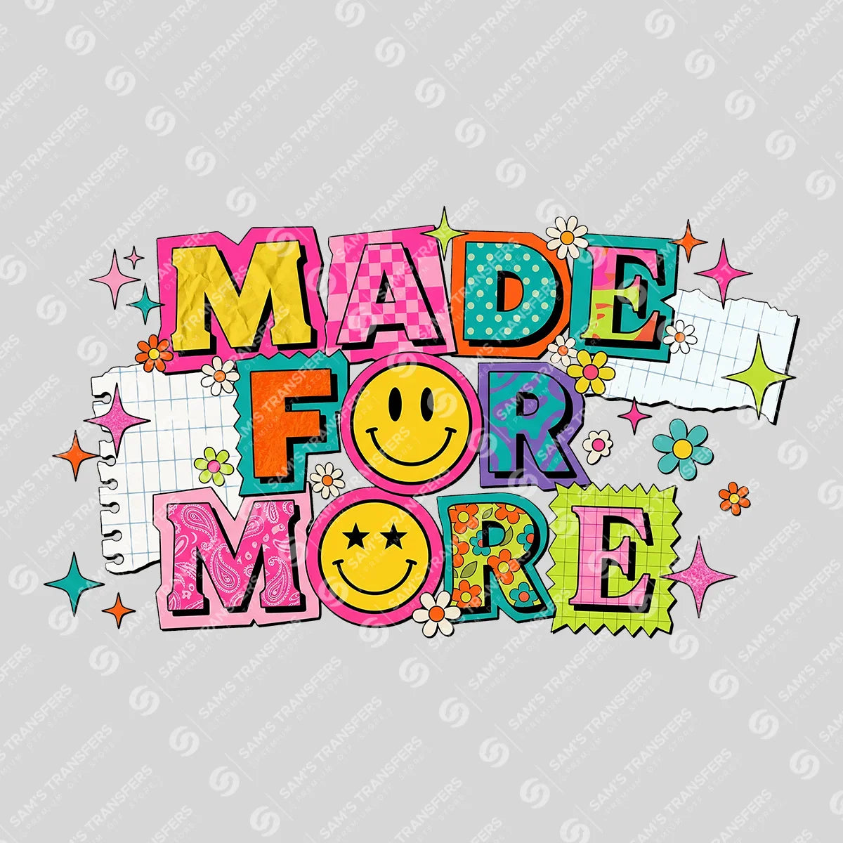 Apparel featuring a Made For More-themed DTF transfer.