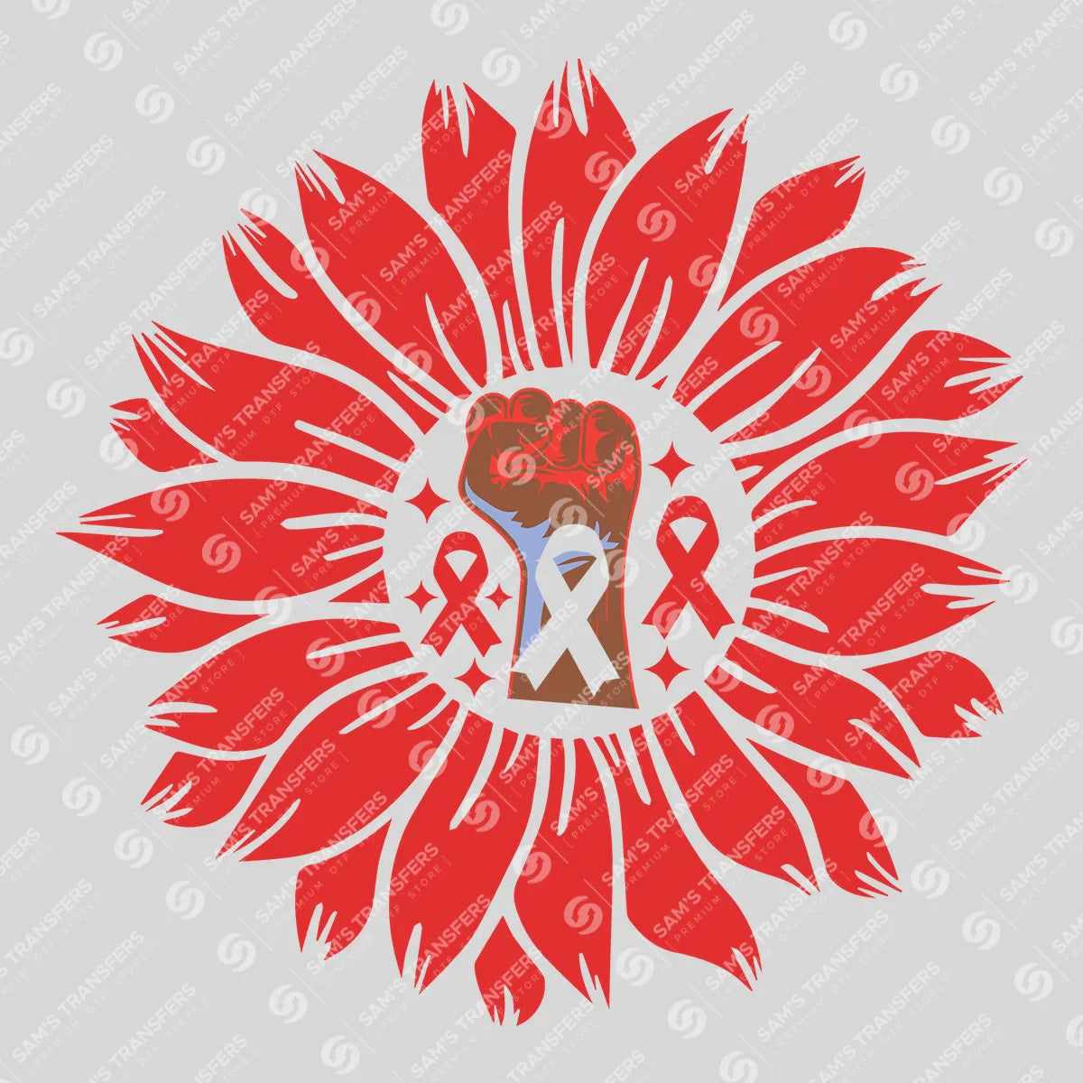 Apparel featuring a Red Ribbon Sunflower-themed DTF transfer.