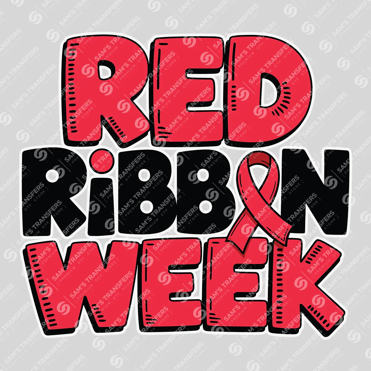 Apparel featuring a Red Ribbon Week-themed DTF transfer.