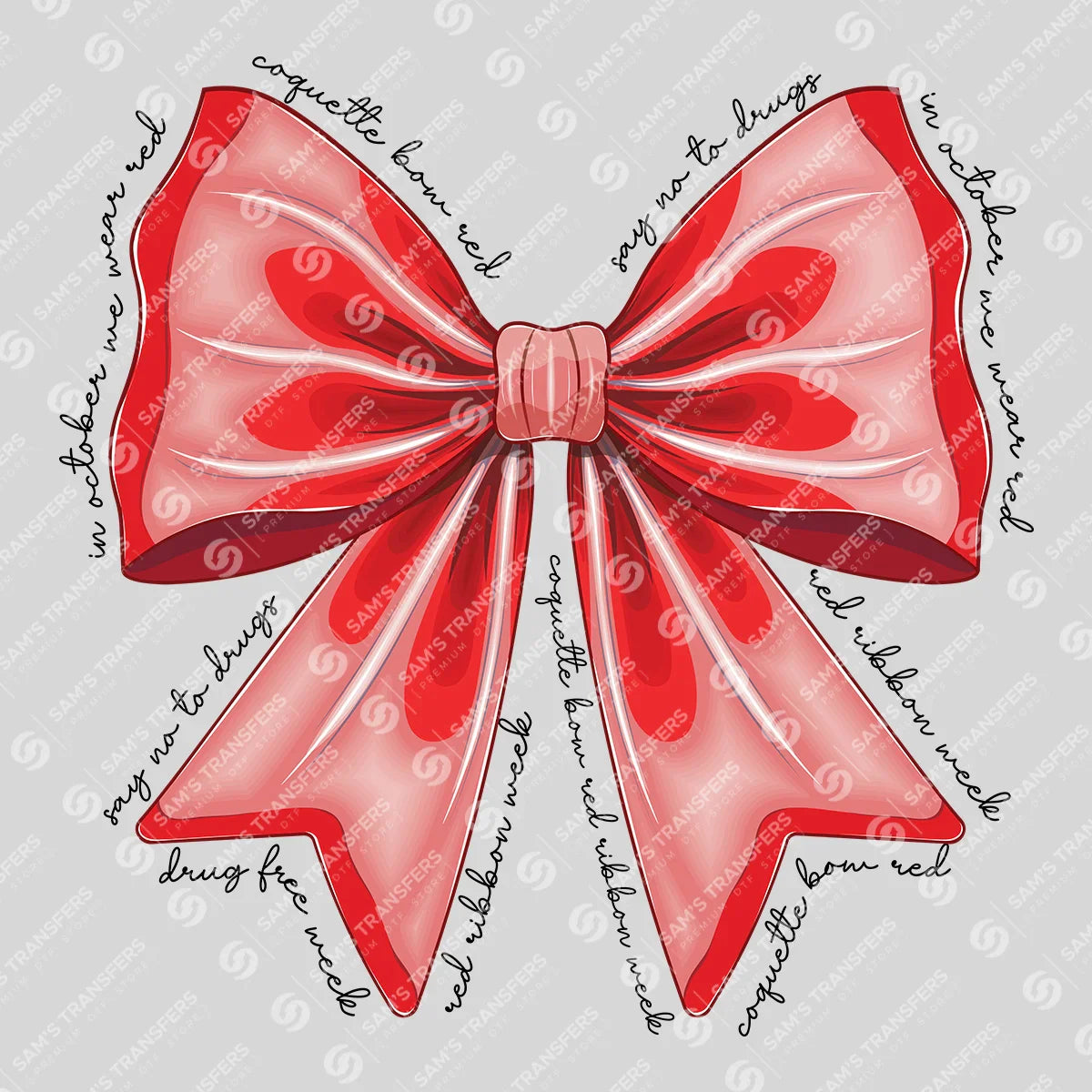 Apparel featuring a Red Ribbon Bow-themed DTF transfer.