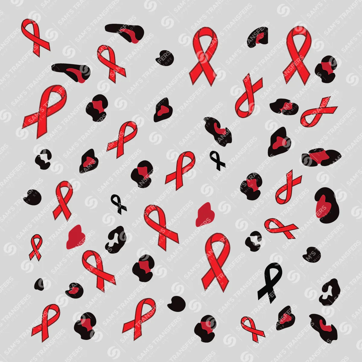 Apparel featuring a Red Ribbon Leopard-themed DTF transfer.