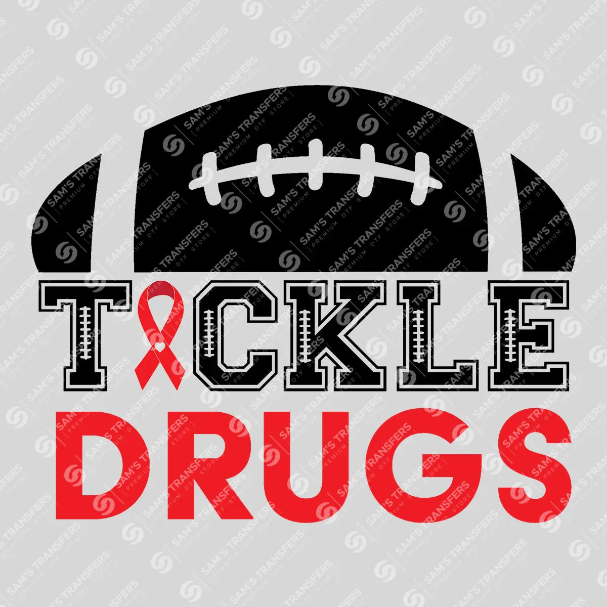 Apparel featuring a Tackle Drugs-themed DTF transfer.