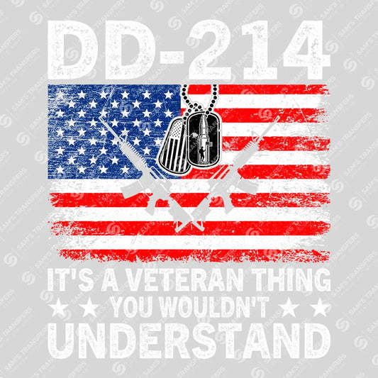 Apparel featuring a DD-214 Veteran Thing-themed DTF transfer.