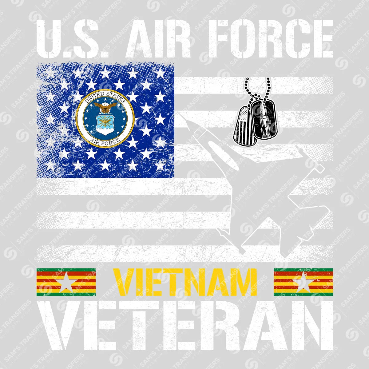 Apparel featuring a US Air Force Vietnam Veteran-themed DTF transfer.
