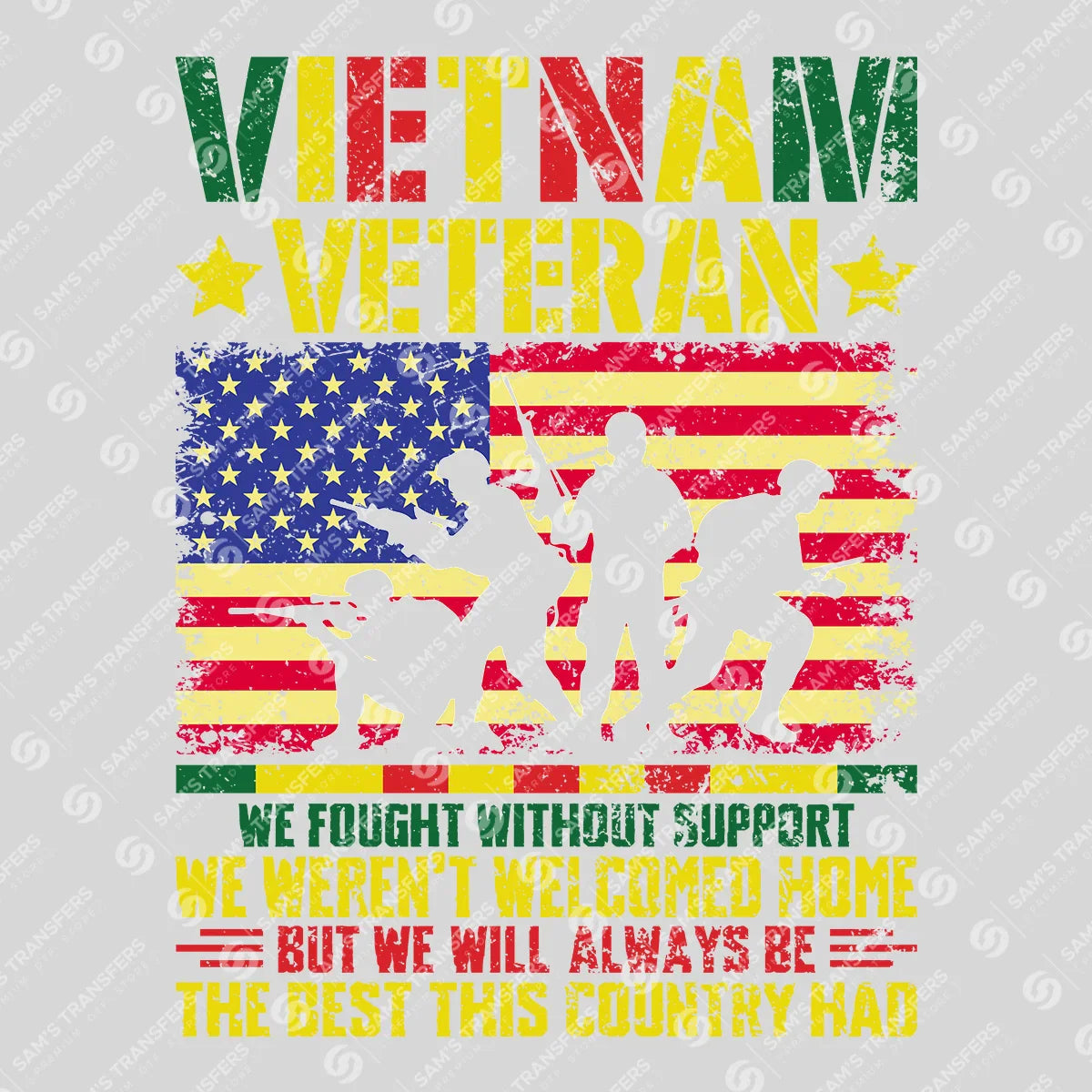 Apparel featuring a Vietnam Veteran-themed DTF transfer.