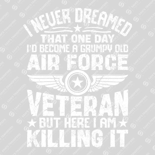 Apparel featuring a Grumpy Old Air Force Veteran-themed DTF transfer.