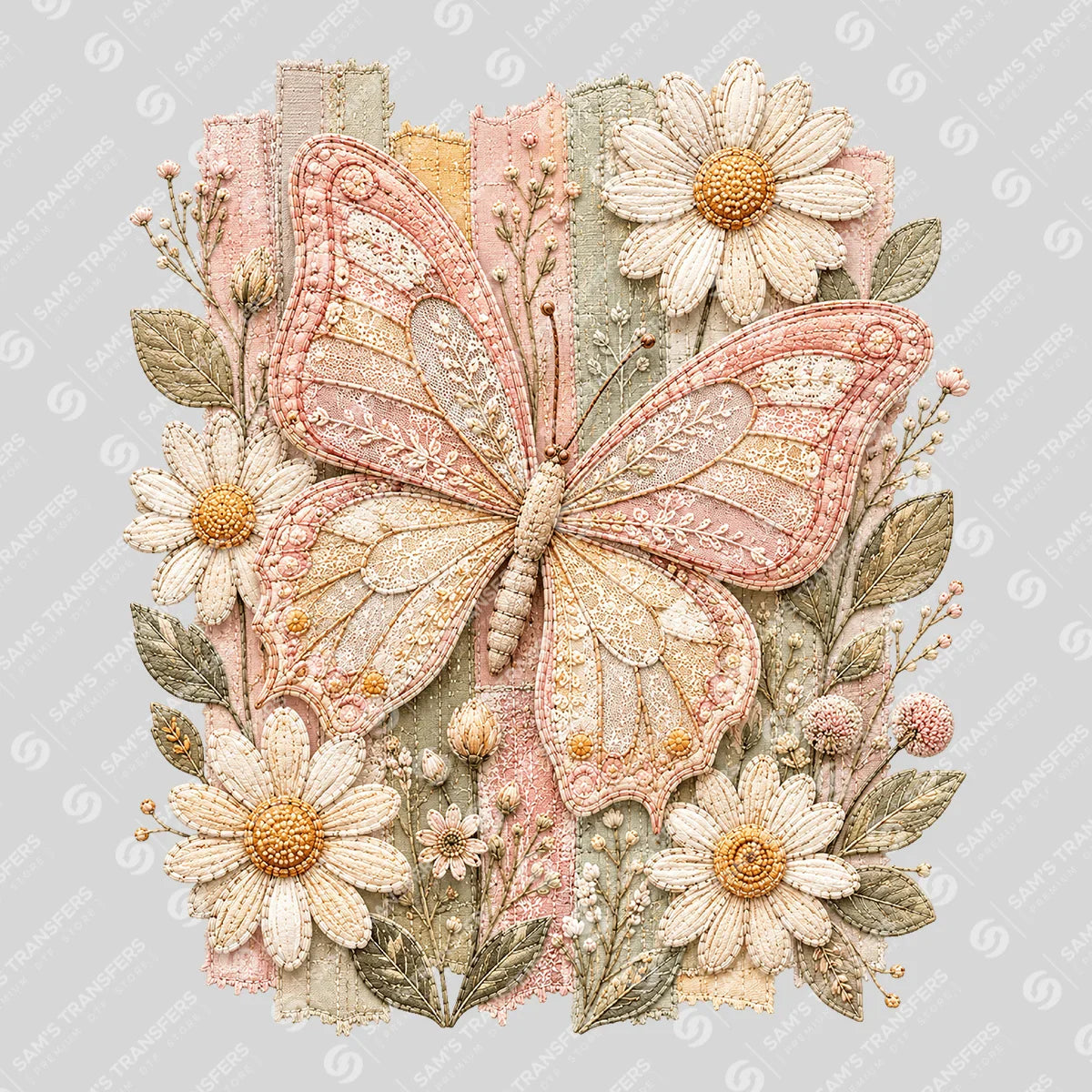 Apparel featuring a Floral Embroidered Butterfly-themed DTF transfer.