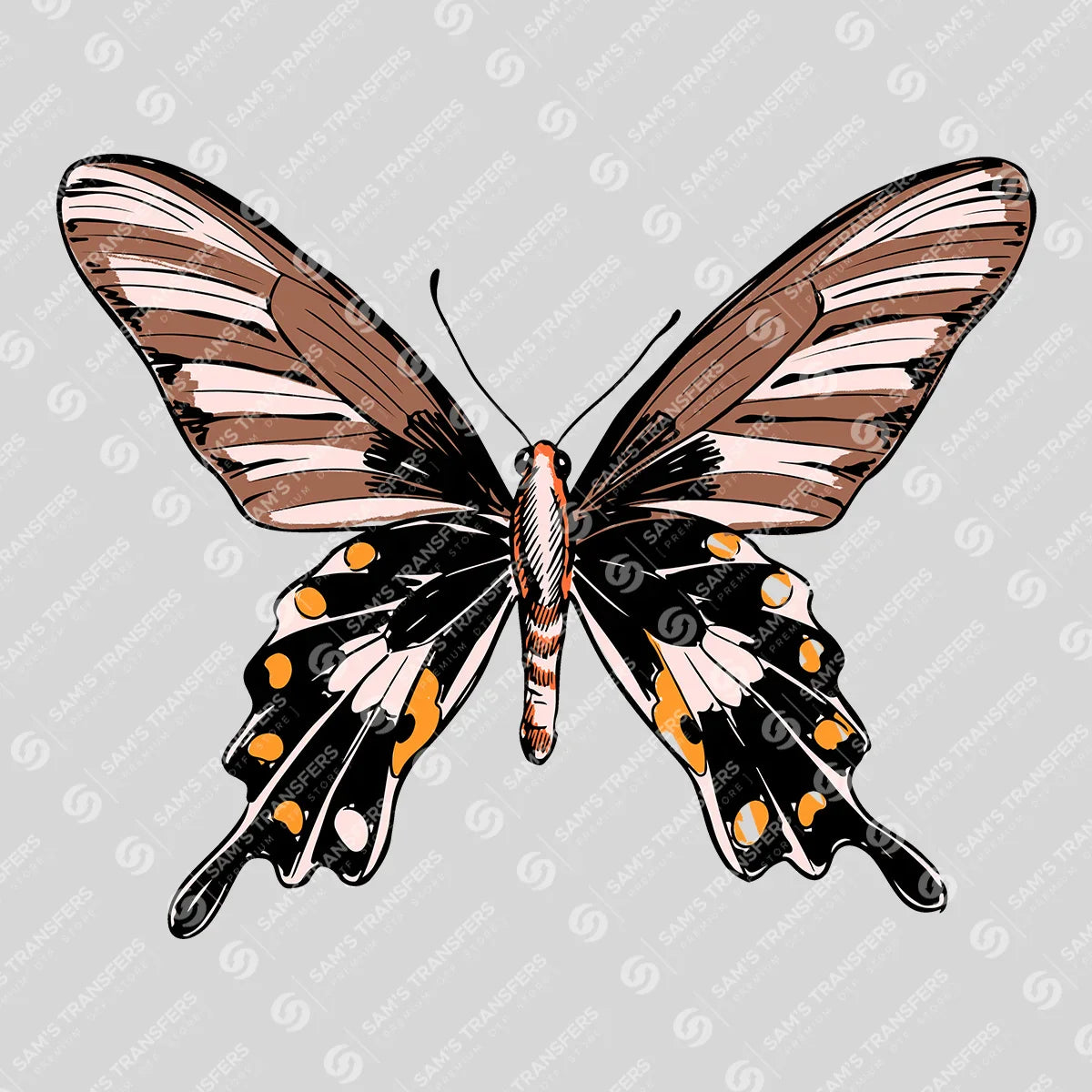 Apparel featuring a Brown Spotted Butterfly-themed DTF transfer.