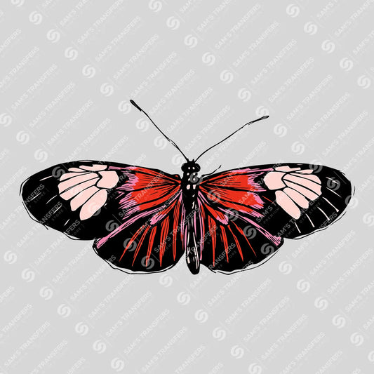 Apparel featuring a Red And Black Butterfly-themed DTF transfer.