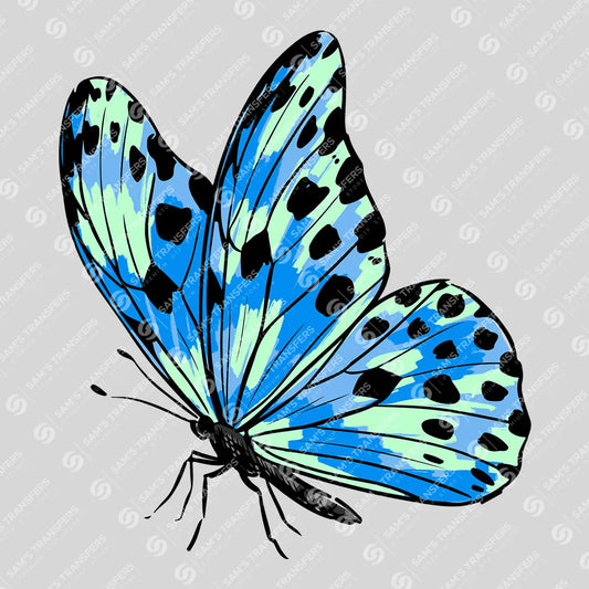Apparel featuring a Blue Spotted Butterfly-themed DTF transfer.