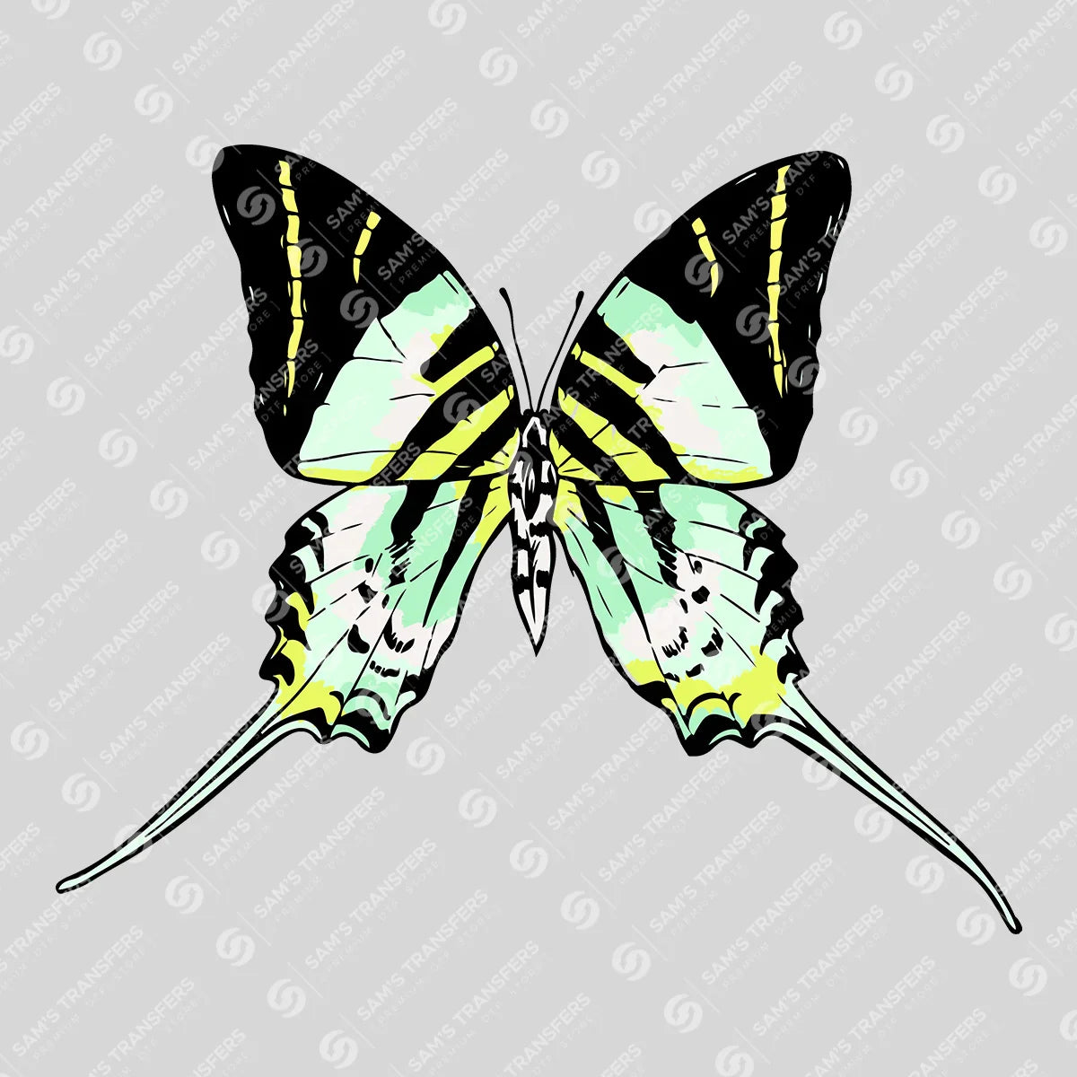 Apparel featuring a Green Swallowtail Butterfly-themed DTF transfer.