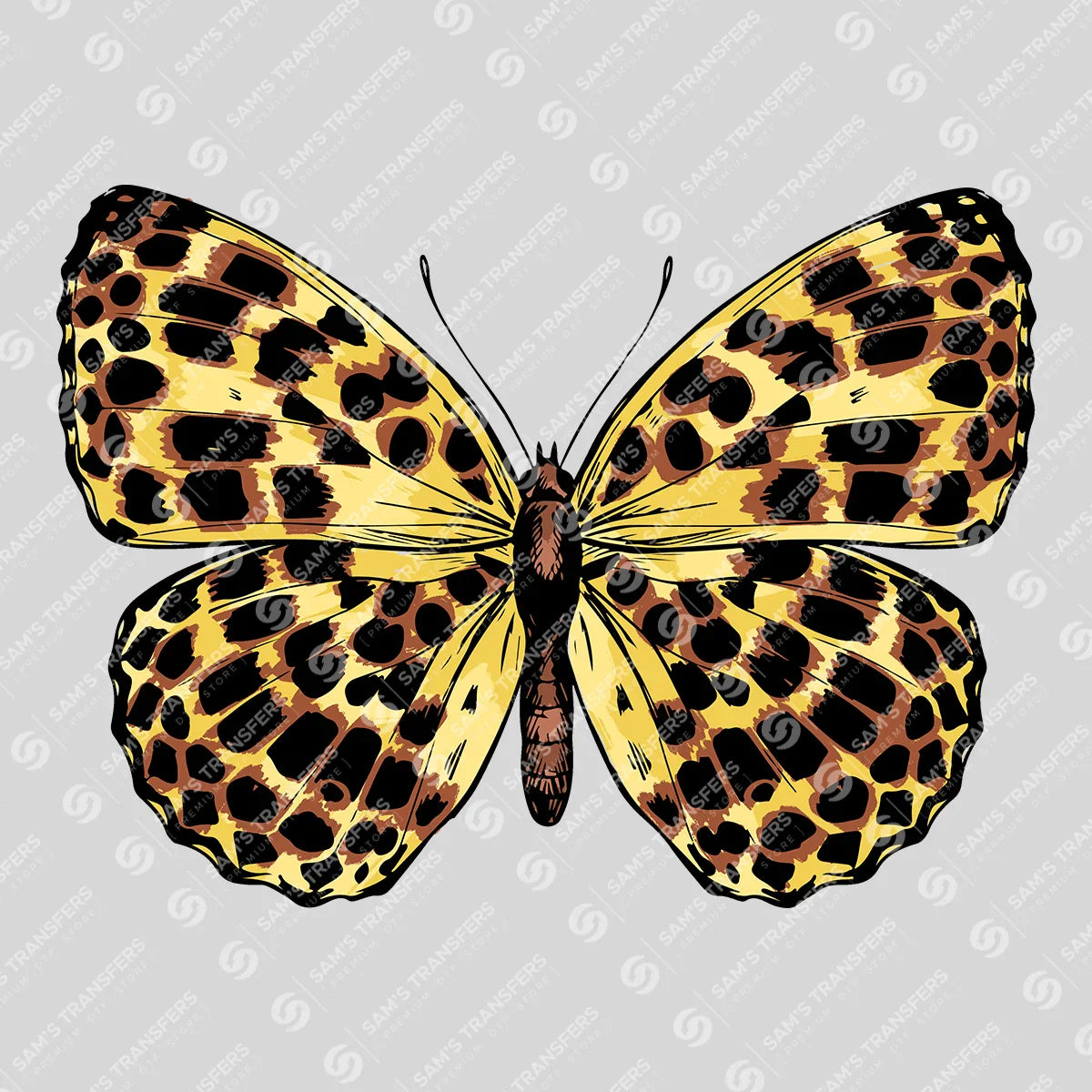 Apparel featuring a Leopard Print Butterfly-themed DTF transfer.