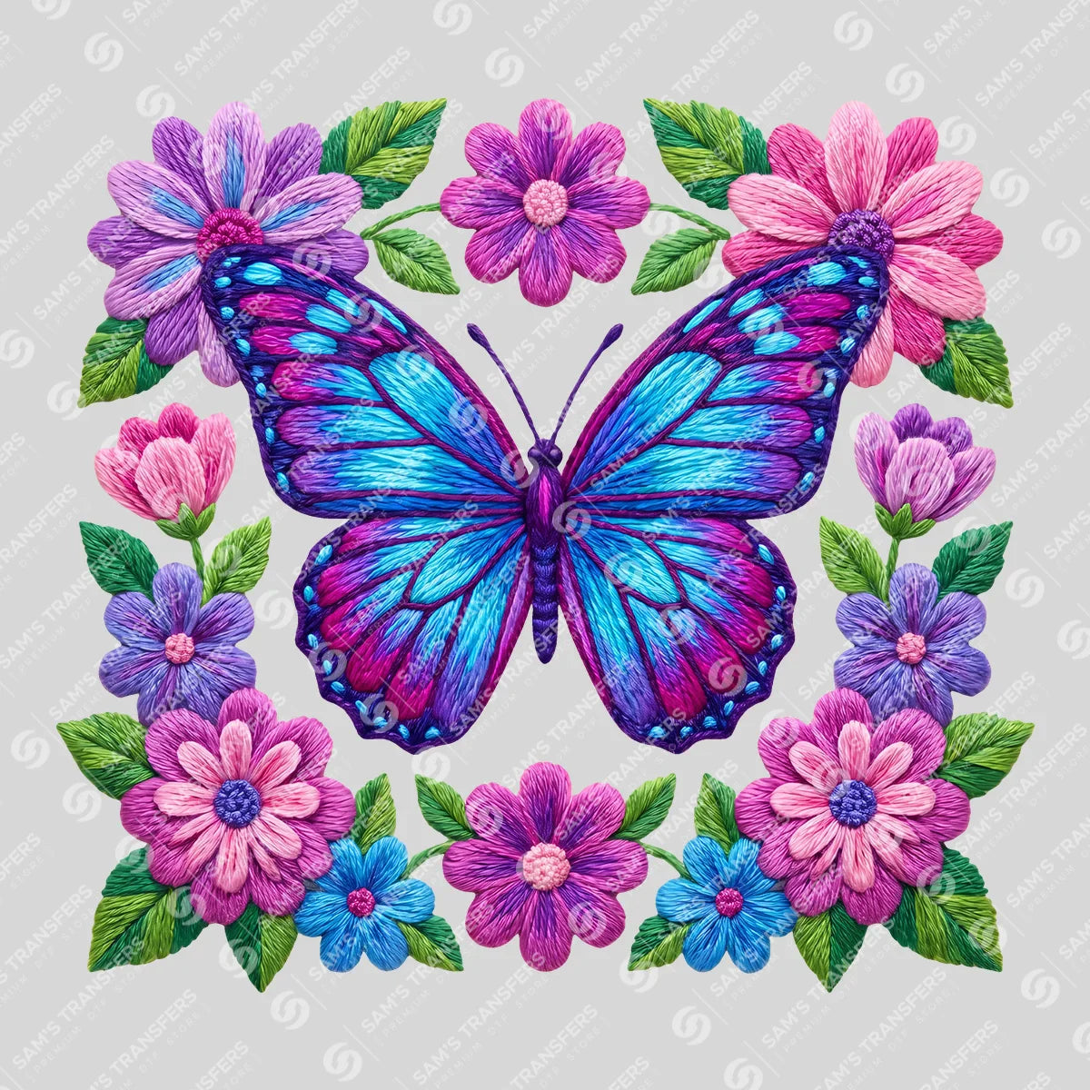 Apparel featuring a Embroidered Butterfly Floral-themed DTF transfer.