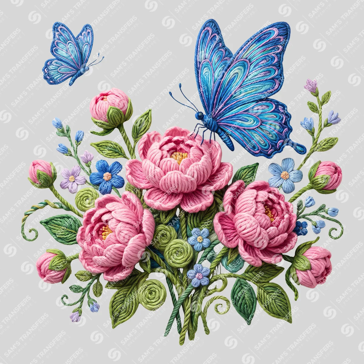Apparel featuring a Butterfly And Peonies-themed DTF transfer.