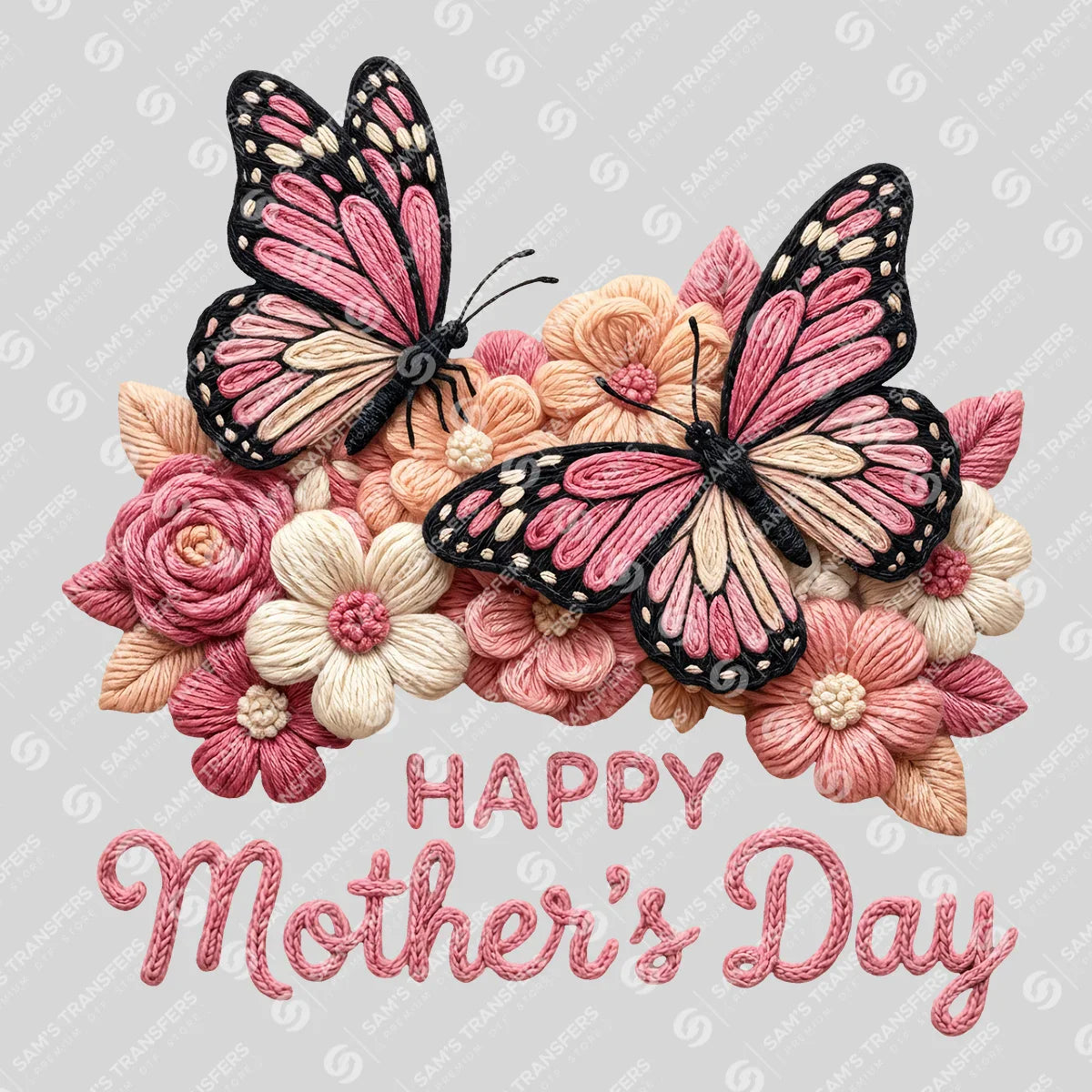 Apparel featuring a Happy Mother's Day Butterflies-themed DTF transfer.
