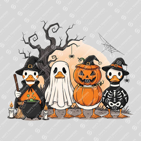 Apparel featuring a Spooky Halloween Ducks-themed DTF transfer.