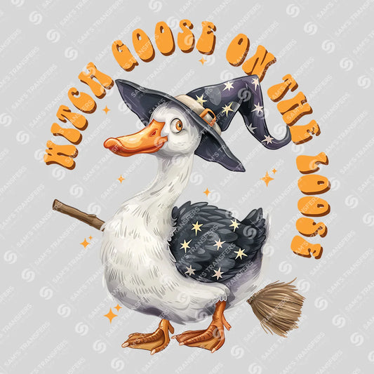 Apparel featuring a Witch Goose On The Loose-themed DTF transfer.