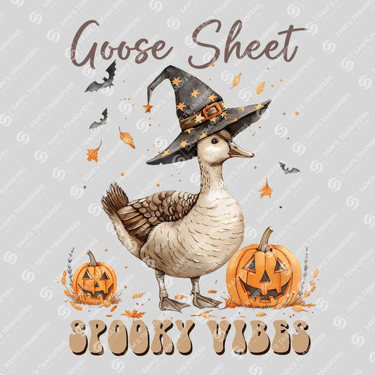 Apparel featuring a Goose Sheet Spooky Vibes-themed DTF transfer.