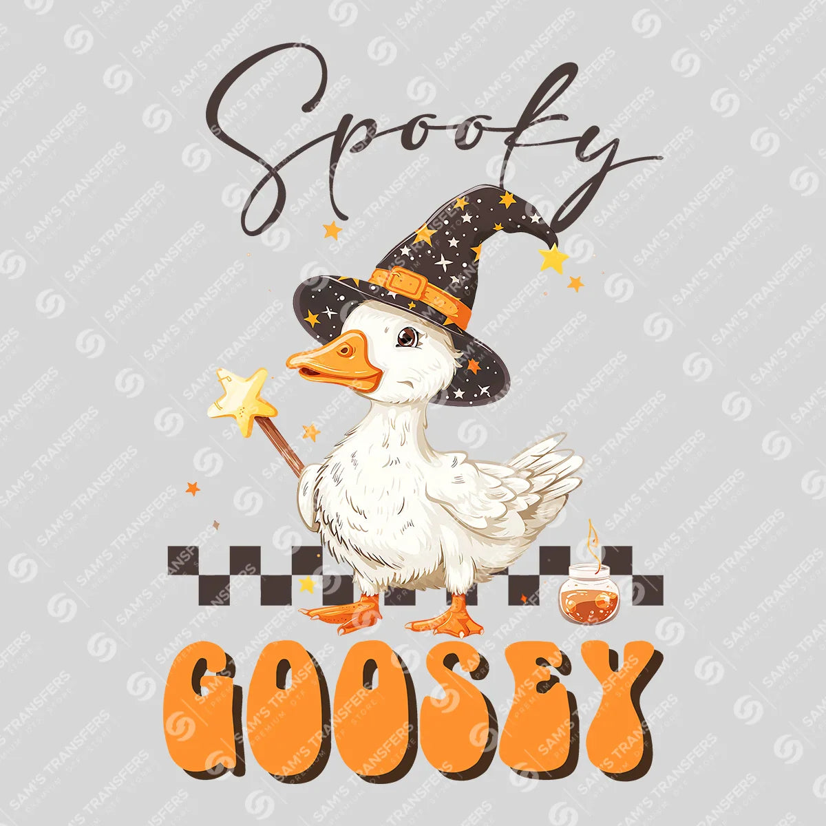 Apparel featuring a Spooky Goosey-themed DTF transfer.
