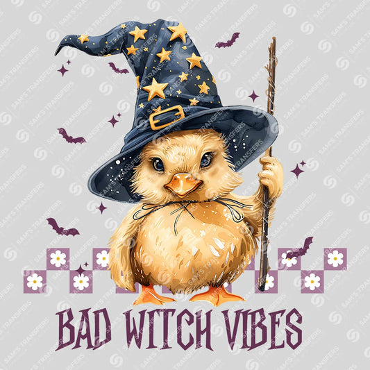 Apparel featuring a Bad Witch Vibes-themed DTF transfer.