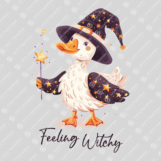 Apparel featuring a Feeling Witchy-themed DTF transfer.