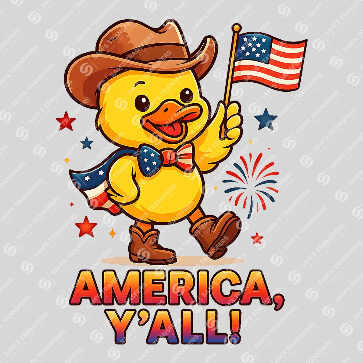 Apparel featuring a America Y'all-themed DTF transfer.