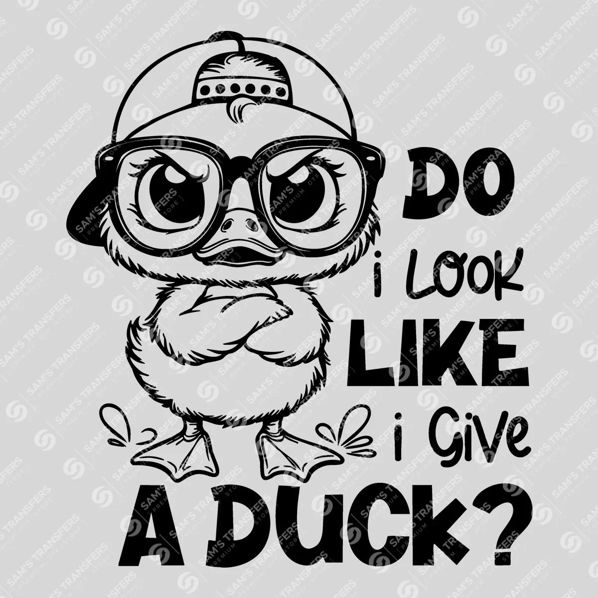Apparel featuring a Do I Look Like I Give A Duck-themed DTF transfer.