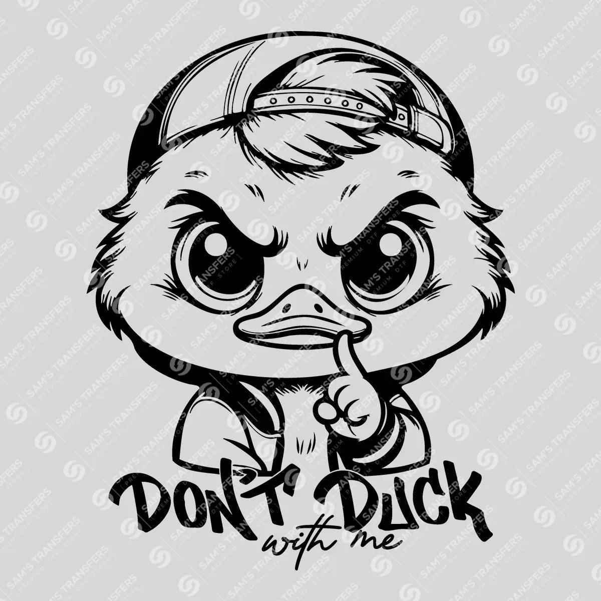 Apparel featuring a Don't Duck With Me-themed DTF transfer.