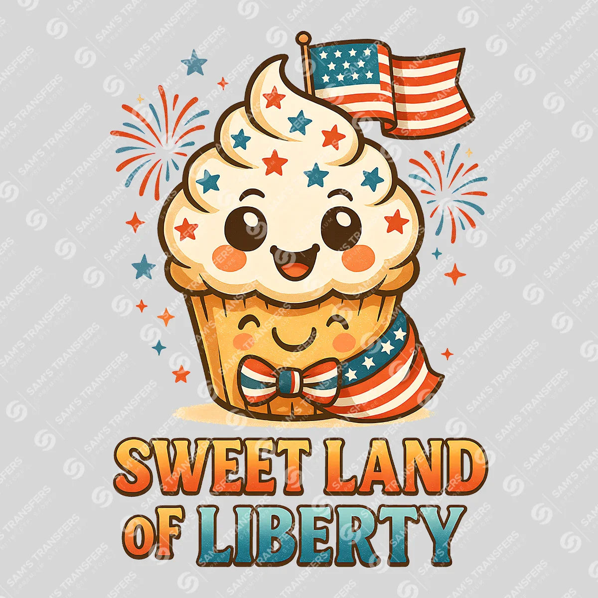 Apparel featuring a Sweet Land Of Liberty-themed DTF transfer.