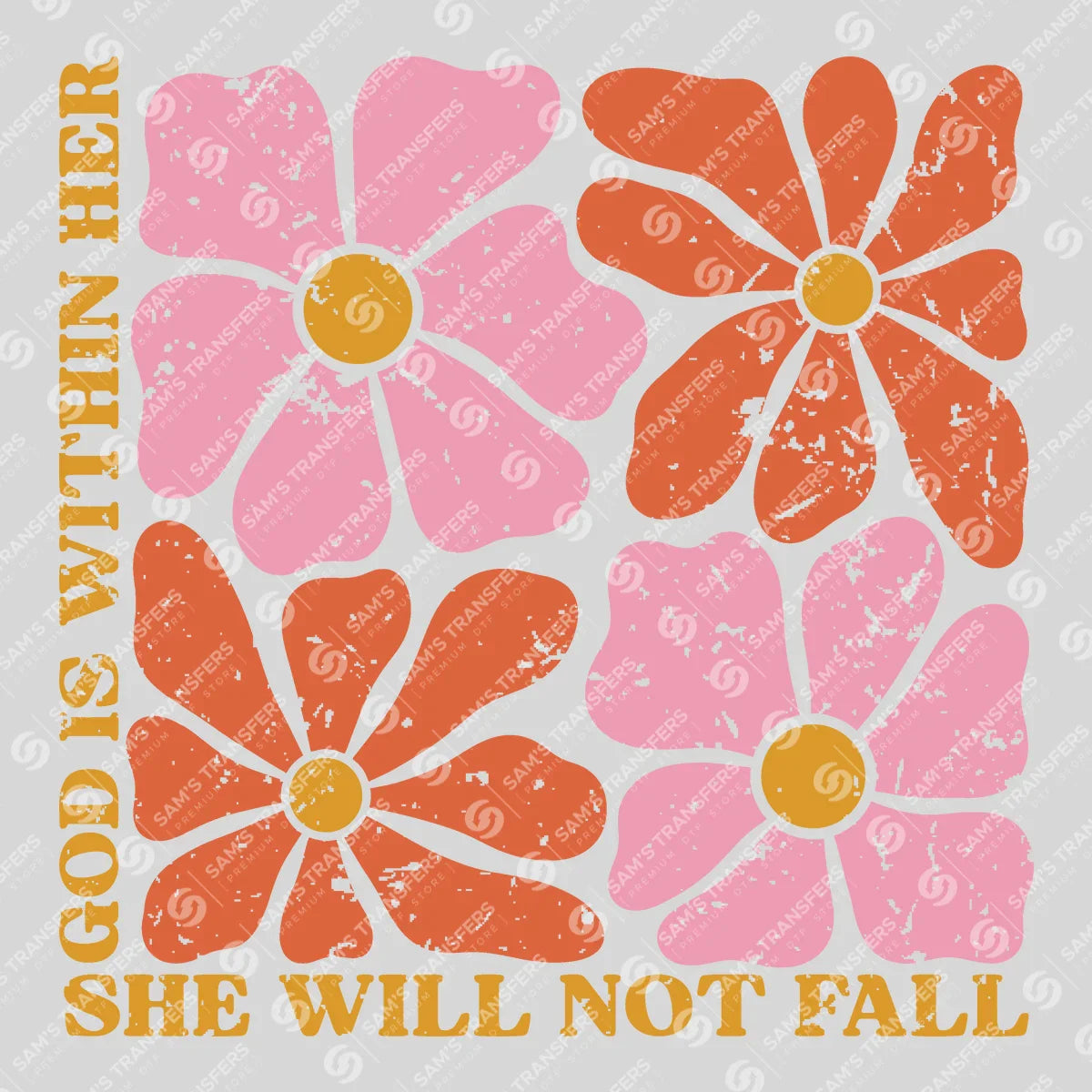 Apparel featuring a God Is Within Her She Will Not Fall-themed DTF transfer.