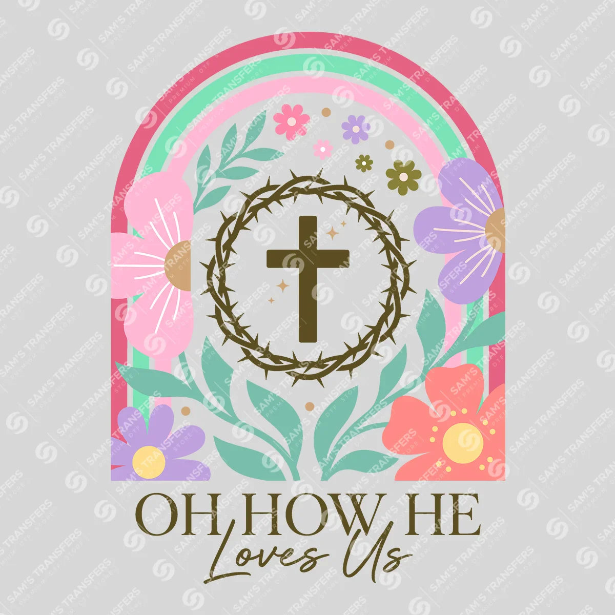 Apparel featuring a Oh How He Loves Us-themed DTF transfer.