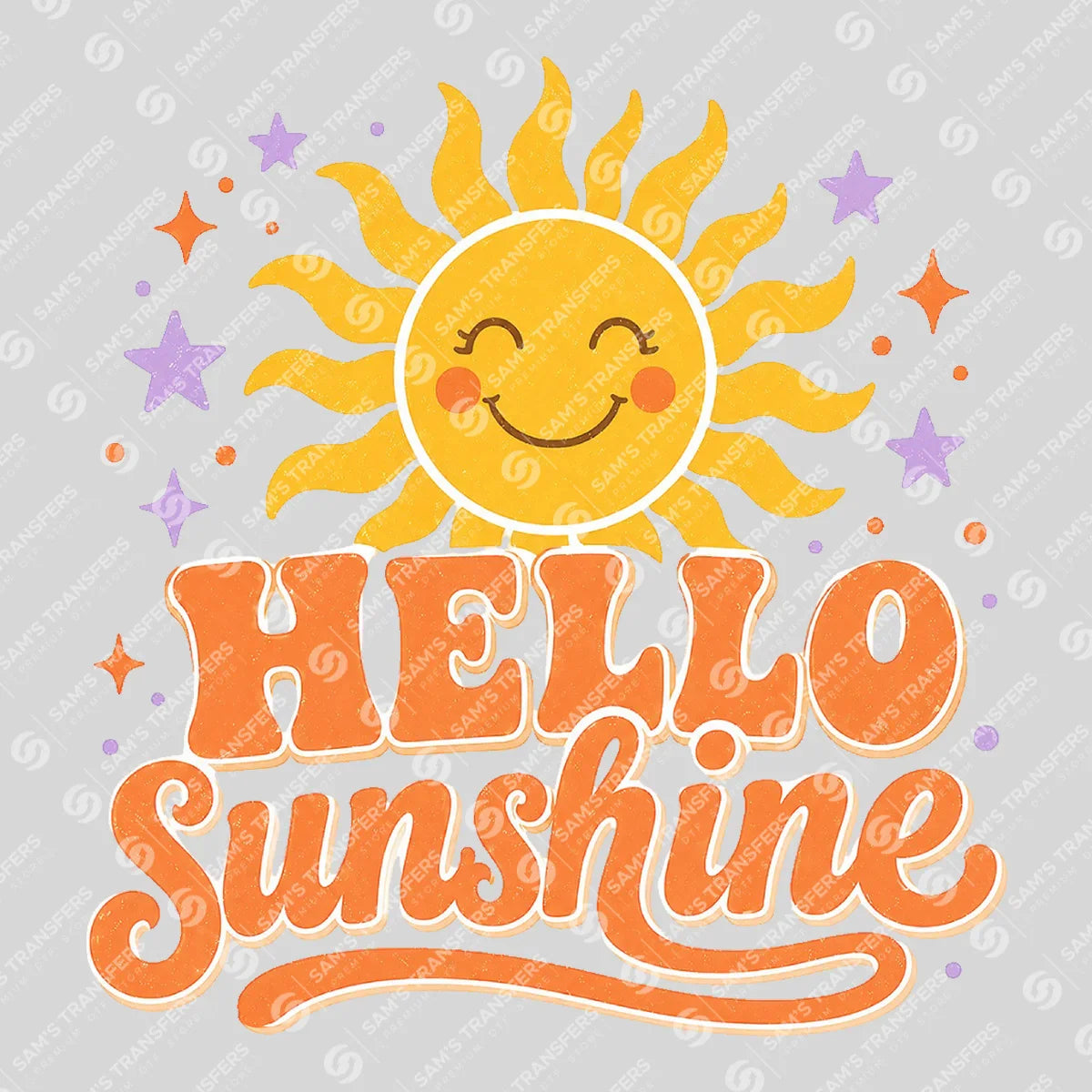 Apparel featuring a Hello Sunshine-themed DTF transfer.