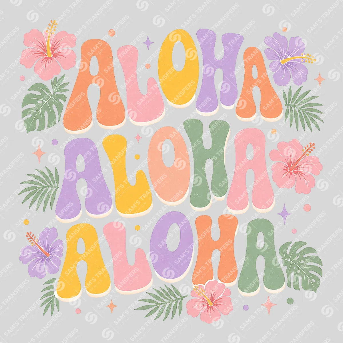 Apparel featuring a Aloha-themed DTF transfer.