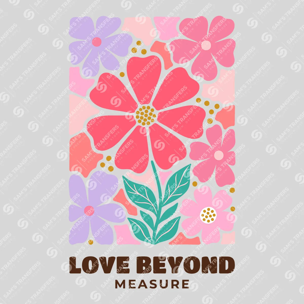 Apparel featuring a Love Beyond Measure-themed DTF transfer.