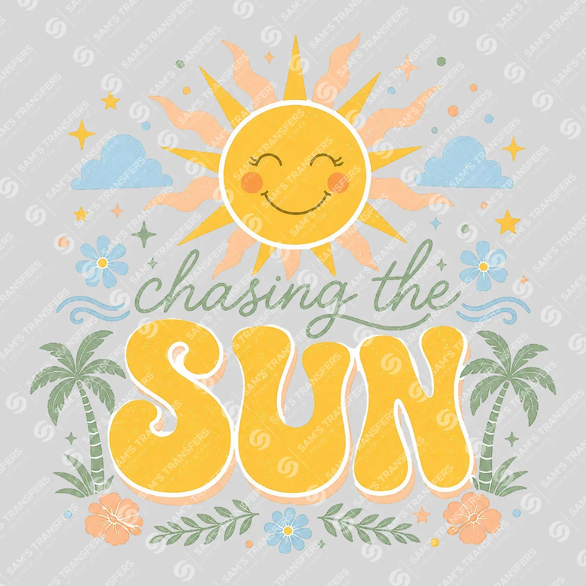 Apparel featuring a Chasing The Sun-themed DTF transfer.