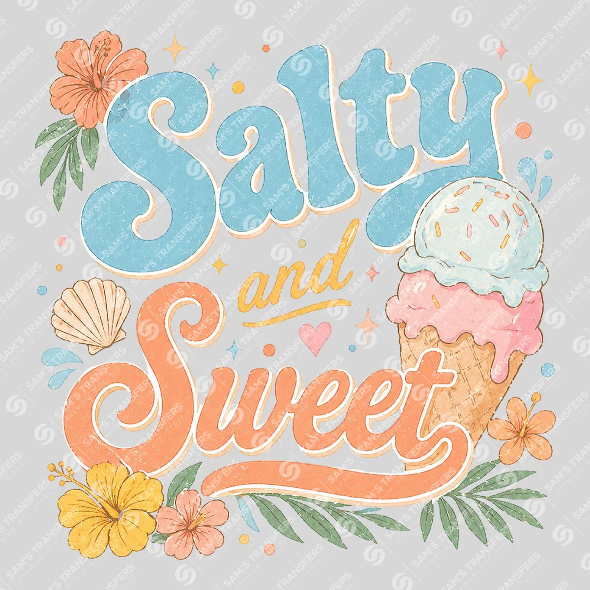 Apparel featuring a Salty And Sweet-themed DTF transfer.