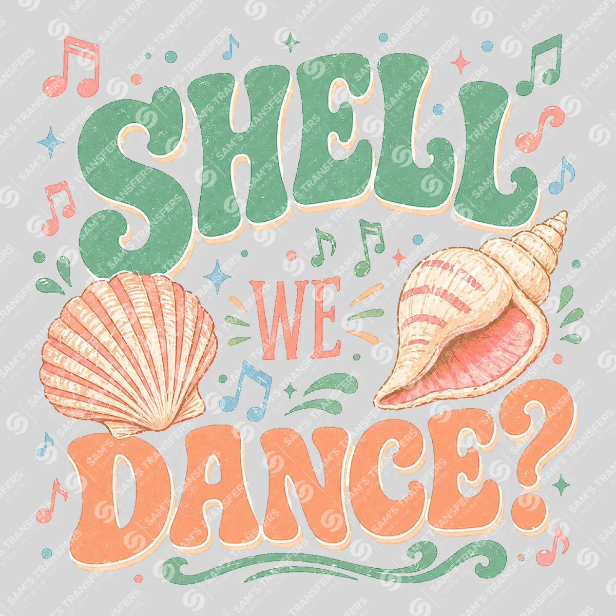 Apparel featuring a Shell We Dance-themed DTF transfer.