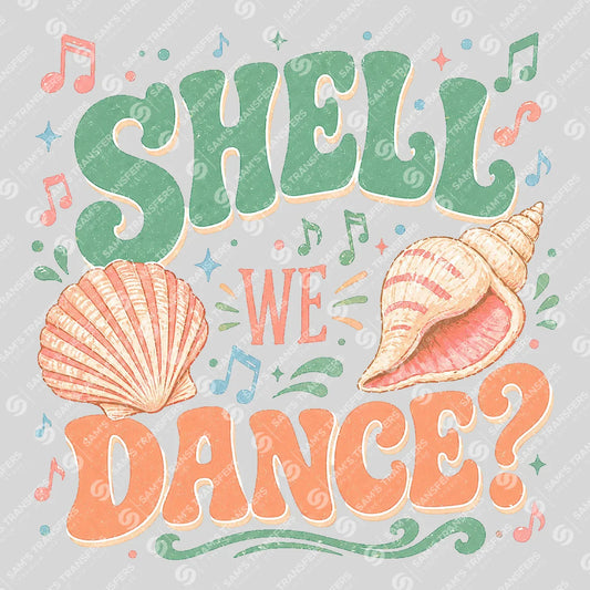Apparel featuring a Shell We Dance-themed DTF transfer.