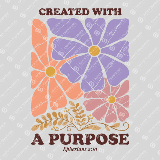 Apparel featuring a Created With A Purpose-themed DTF transfer.